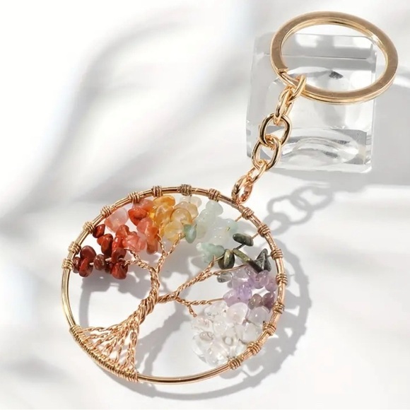 NEW Tree of life natural stone gold keychain - Picture 3 of 3